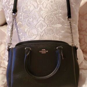 Coach Black Leather Satchel with Silver Accents